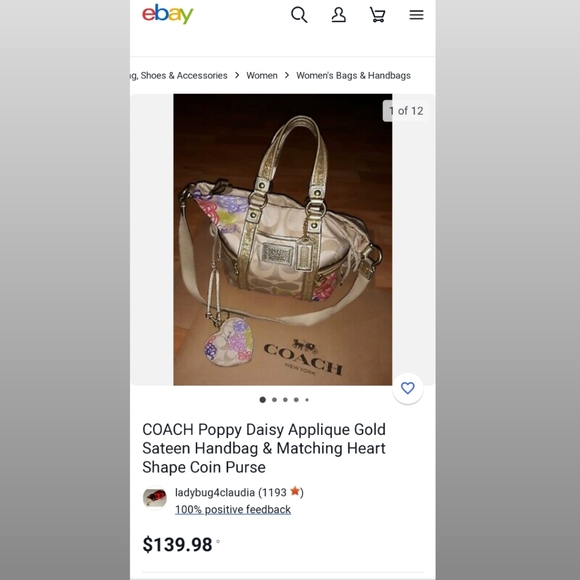 Authentic Coach Poppy F20762 Daisy Floral Gold Glitter Shoulder bag - Picture 17 of 17